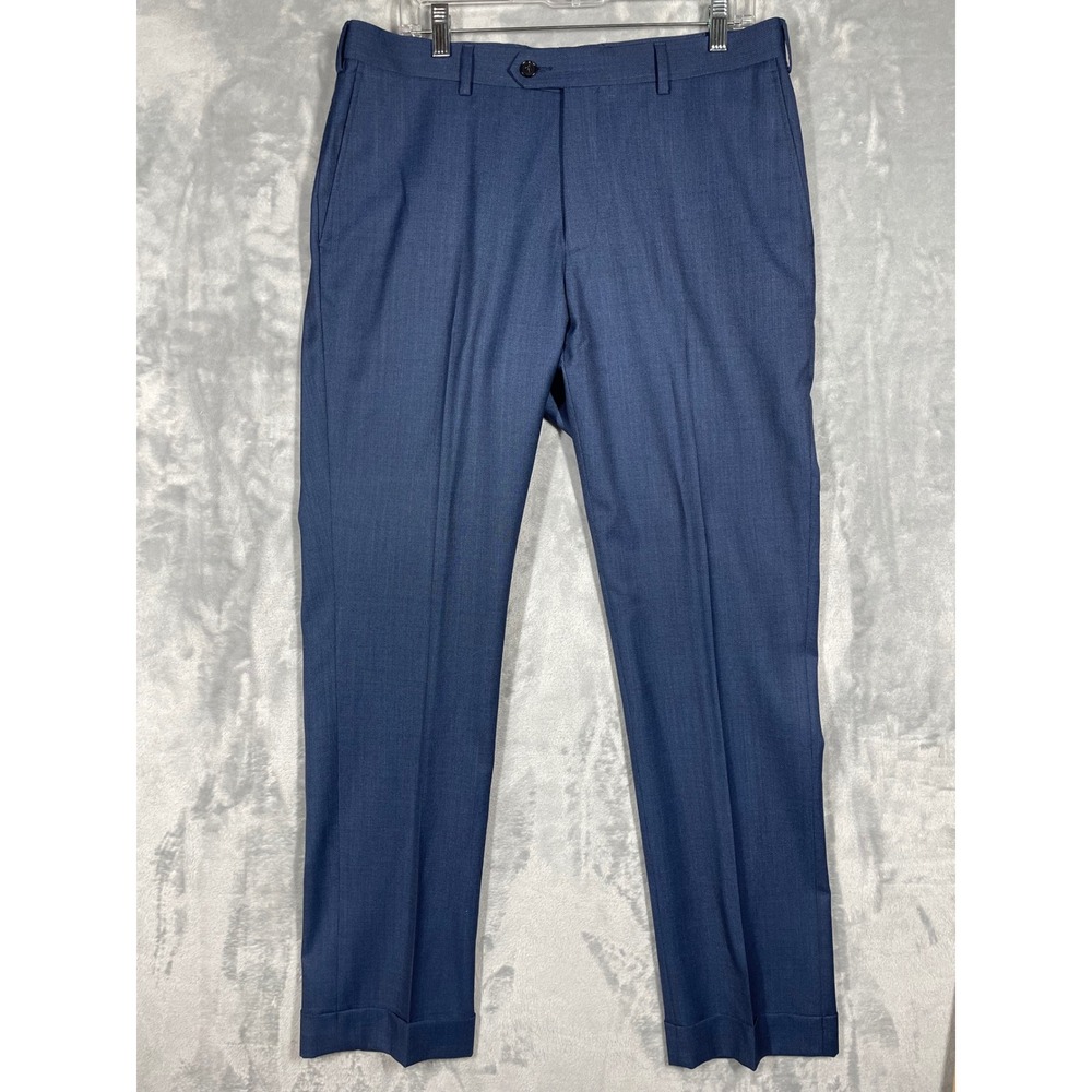 Spier & Mackay Blue 100% Wool Contemporary Trouser Dress Pants Cuffed Mens 35